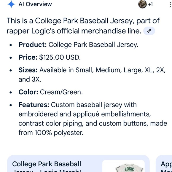 NWOT College Park Baseball Jersey Logic 301 - Picture 4 of 11